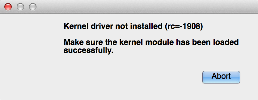 Kernel driver not installed (rc=1908)